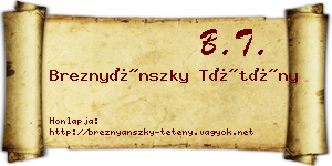 Breznyánszky Tétény névjegykártya